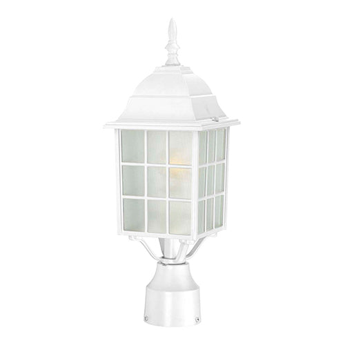 Satco 60-4907, Adams, 1 Light, 17" Outdoor Post Lighting Fixture, 100W, 120V, Medium Base, Frosted Glass, White Finish
