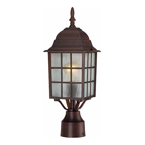 Satco 60-4908, Adams, 1 Light, 17" Outdoor Post Lighting Fixture, 100W, 120V, Medium Base, Frosted Glass, Rustic Bronze Finish