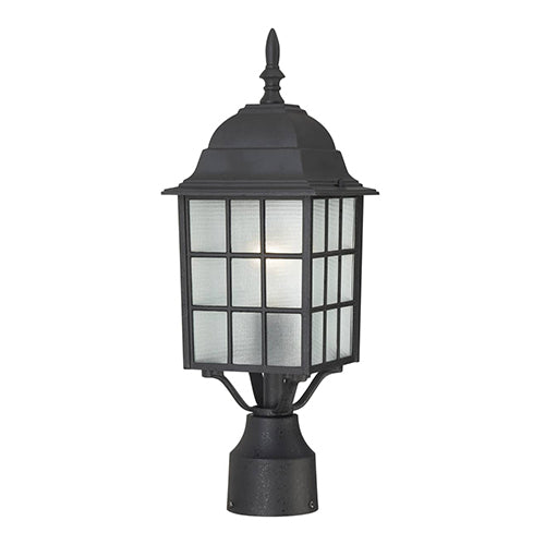 Satco 60-4909, Adams, 1 Light, 17" Outdoor Post Lighting Fixture, 100W, 120V, Medium Base, Frosted Glass, Textured Black Finish