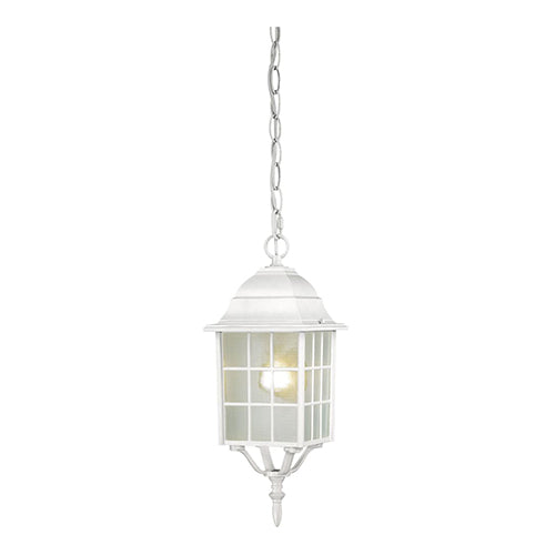 Satco 60-4911, Adams, 1 Light, 16" Outdoor Hanging Lighting Fixture, 100W, 120V, Medium Base, Frosted Glass, White Finish