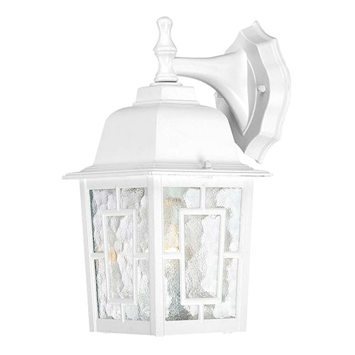 Satco 60-4921, Banyan, 1 Light, 12" Outdoor Wall Lighting Fixture, 100W, 120V, Medium Base, Clear Water Glass, White Finish