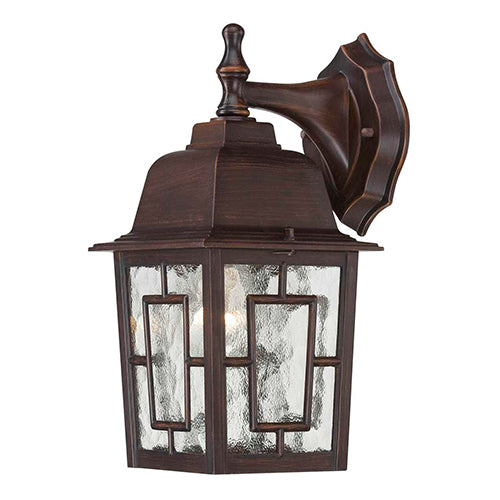 Satco 60-4922, Banyan, 1 Light, 12" Outdoor Wall Lighting Fixture, 100W, 120V, Medium Base, Clear Water Glass, Rustic Bronze Finish