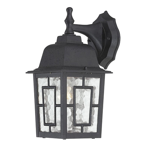 Satco 60-4923, Banyan, 1 Light, 12" Outdoor Wall Lighting Fixture, 100W, 120V, Medium Base, Clear Water Glass, Textured Black Finish