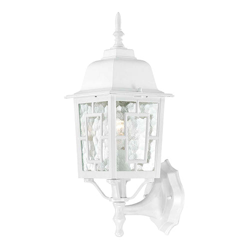 Satco 60-4924, Banyan, 1 Light, 17" Outdoor Wall Lighting Fixture, 100W, 120V, Medium Base, Clear Water Glass, White Finish