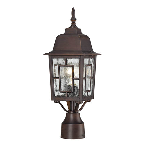 Satco 60-4928, Banyan, 1 Light, 17" Outdoor Post Lighting Fixture, 100W, 120V, Medium Base, Clear Water Glass, Rustic Bronze Finish