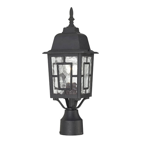 Satco 60-4929, Banyan, 1 Light, 17" Outdoor Post Lighting Fixture, 100W, 120V, Medium Base, Clear Water Glass, Textured Black Finish