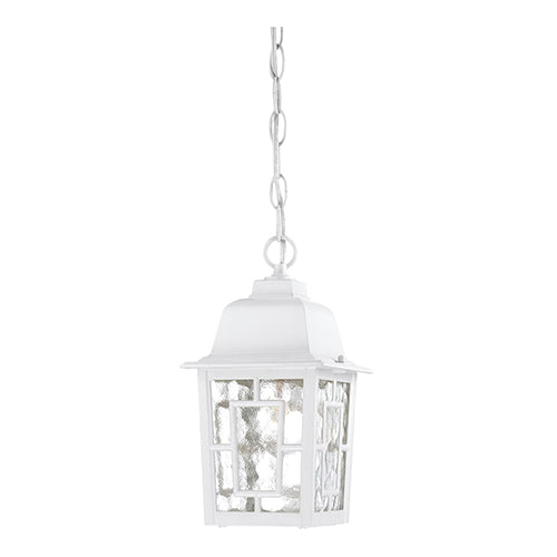 Satco 60-4931, Banyan, 1 Light, 11" Outdoor Hanging Lighting Fixture, 100W, 120V, Medium Base, Clear Water Glass, White Finish