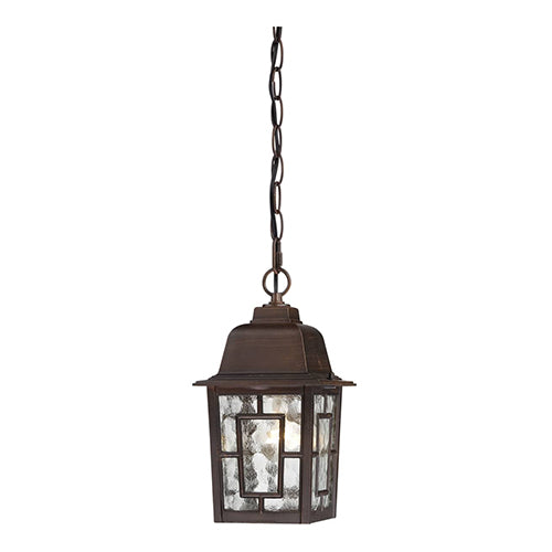 Satco 60-4932, Banyan, 1 Light, 11" Outdoor Hanging Lighting Fixture, 100W, 120V, Medium Base, Clear Water Glass, Rustic Bronze Finish