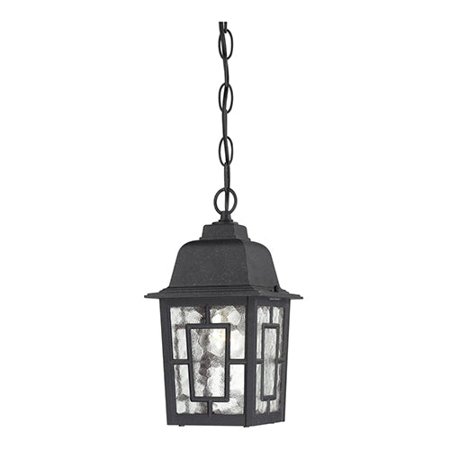 Satco 60-4933, Banyan, 1 Light, 11" Outdoor Hanging Lighting Fixture, 100W, 120V, Medium Base, Clear Water Glass, Textured Black Finish
