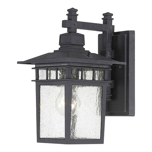 Satco 60-4953, Cove Neck, 1 Light, 12" Outdoor Lantern Lighting Fixture, 100W, 120V, Medium Base, Clear Seed Glass, Textured Black Finish