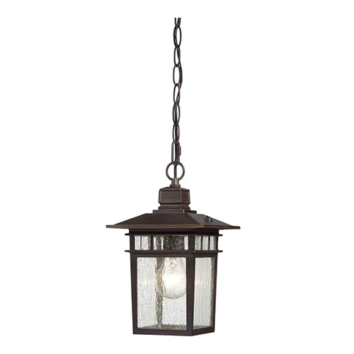 Satco 60-4955, Cove Neck, 1 Light, 12" Outdoor Hanging Lighting Fixture, 100W, 120V, Medium Base, Clear Seed Glass, Rustic Bronze Finish