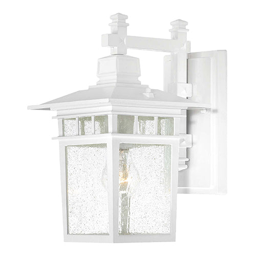 Satco 60-4957, Cove Neck, 1 Light, 14" Outdoor Lantern Lighting Fixture, 100W, 120V, Medium Base, Clear Seed Glass, White Finish