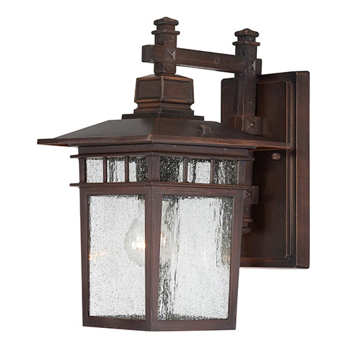 Satco 60-4958, Cove Neck, 1 Light, 14" Outdoor Lantern Lighting Fixture, 100W, 120V, Medium Base, Clear Seed Glass, Rustic Bronze Finish