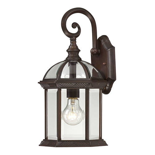 Satco 60-4962, Boxwood, 1 Light, 15" Outdoor Wall Lighting Fixture, 100W, 120V, Medium Base, Clear Beveled Glass, Rustic Bronze Finish