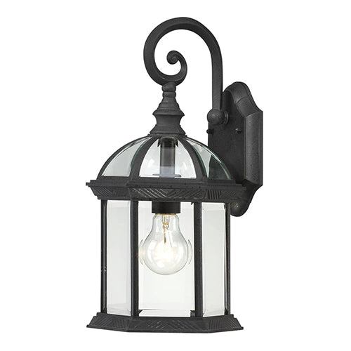 Satco 60-4963, Boxwood, 1 Light, 15" Outdoor Wall Lighting Fixture, 100W, 120V, Medium Base, Clear Beveled Glass, Textured Black Finish