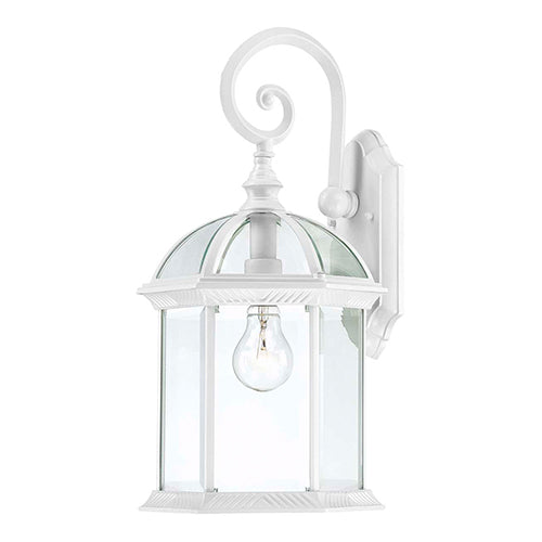 Satco 60-4964, Boxwood, 1 Light, 19" Outdoor Wall Lighting Fixture, 100W, 120V, Medium Base, Clear Beveled Glass, White Finish