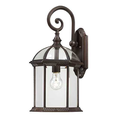 Satco 60-4965, Boxwood, 1 Light, 19" Outdoor Wall Lighting Fixture, 100W, 120V, Medium Base, Clear Beveled Glass, Rustic Bronze Finish