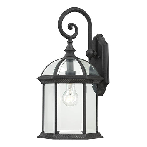 Satco 60-4966, Boxwood, 1 Light, 19" Outdoor Wall Lighting Fixture, 100W, 120V, Medium Base, Clear Beveled Glass, Textured Black Finish
