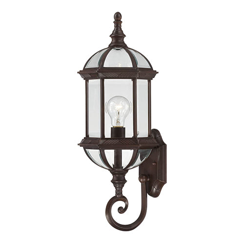 Satco 60-4972, Boxwood, 1 Light, 22" Outdoor Wall Lighting Fixture, 100W, 120V, Medium Base, Clear Beveled Glass, Rustic Bronze Finish