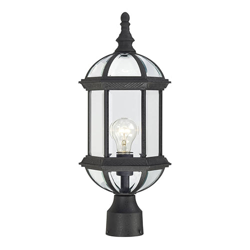 Satco 60-4976, Boxwood, 1 Light, 19" Outdoor Post Lighting Fixture, 100W, 120V, Medium Base, Clear Beveled Glass, Textured Black Finish