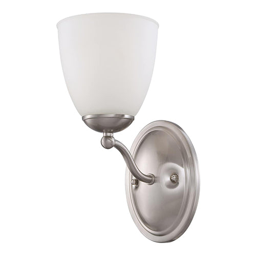 Satco 60-5031, Patton, 1 Light, Vanity Light Fixture, 100W, 120V, Medium Base, Frosted Glass, Brushed Nickel Finish