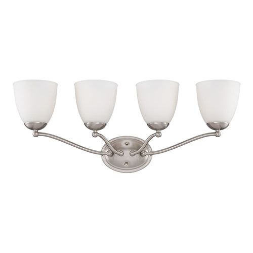 Satco 60-5034, Patton, 4 Light, Vanity Light Fixture, 100W, 120V, Medium Base, Frosted Glass, Brushed Nickel Finish