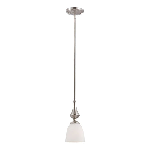 Satco 60-5037, Patton, 1 Light, Mini Pendant Light Fixture, 60W, 120V, Medium Base, Frosted Glass, Brushed Nickel Finish