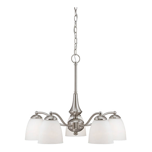 Satco 60-5043, Patton, 5 Light, Chandelier (Arms Down) Light Fixture, 60W, 120V, Medium Base, Frosted Glass, Brushed Nickel Finish