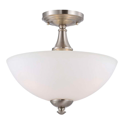 Satco 60-5044, Patton, 3 Light, Semi-Flush Ceiling Light Fixture, 60W, 120V, Medium Base, Frosted Glass, Brushed Nickel Finish