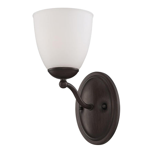 Satco 60-5131, Patton, 1 Light, Vanity Light Fixture, 100W, 120V, Medium Base, Frosted Glass, Prairie Bronze Finish
