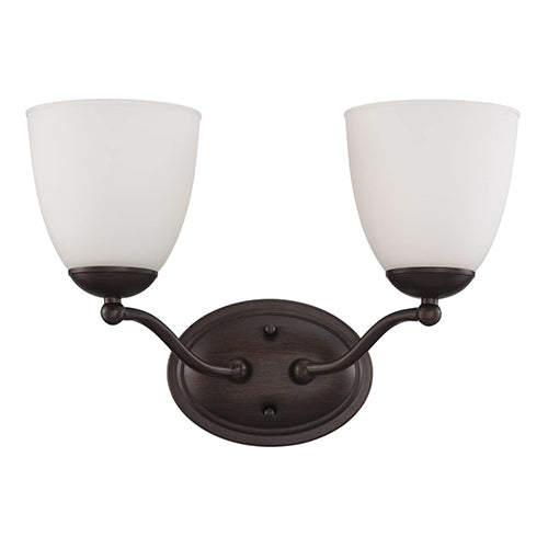 Satco 60-5132, Patton, 2 Light, Vanity Light Fixture, 100W, 120V, Medium Base, Frosted Glass, Prairie Bronze Finish