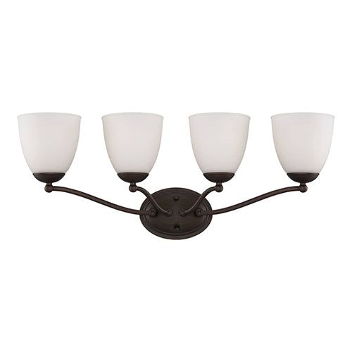 Satco 60-5134, Patton, 4 Light, Vanity Light Fixture, 100W, 120V, Medium Base, Frosted Glass, Prairie Bronze Finish