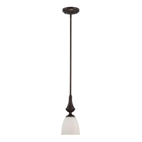 Satco 60-5137, Patton, 1 Light, Mini Pendant Light Fixture, 60W, 120V, Medium Base, Frosted Glass, Prairie Bronze Finish