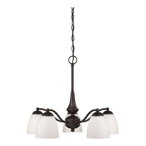 Satco 60-5143, Patton, 5 Light, Chandelier (Arms Down) Light Fixture, 60W, 120V, Medium Base, Frosted Glass, Prairie Bronze Finish
