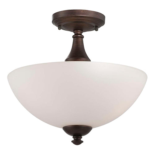 Satco 60-5144, Patton, 3 Light, Semi-Flush Ceiling Light Fixture, 60W, 120V, Medium Base, Frosted Glass, Prairie Bronze Finish