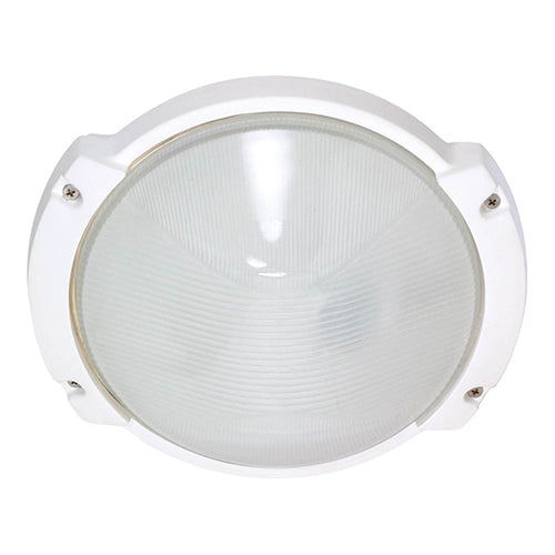 Satco 60-516, 1 Light, 11" Oblong Round Caged Die Cast Bulkhead Lighting Fixture, 60W, 120V, Medium Base, Frosted Diffuser Glass, Replaceable Light Source, Semi Gloss White Finish