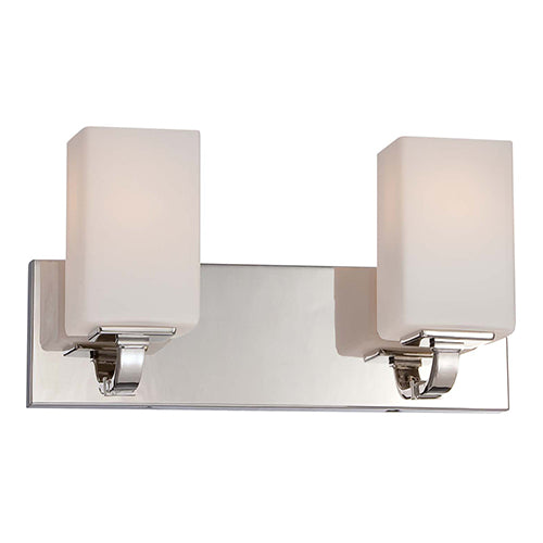Satco 60-5182, Vista, 2 Light, Vanity Light Fixture, 100W, 120V, Medium Base, Etched Opal Glass, Polished Nickel Finish