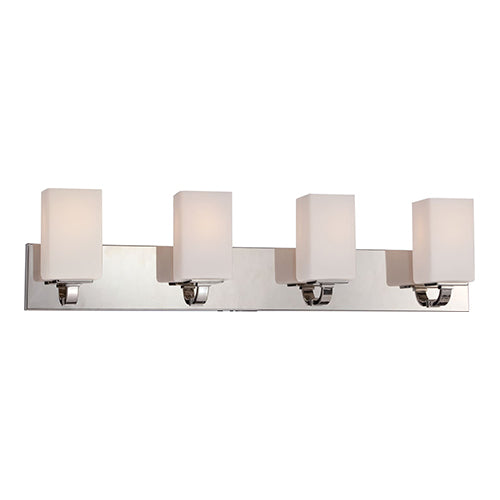 Satco 60-5184, Vista, 4 Light, Vanity Light Fixture, 100W, 120V, Medium Base, Etched Opal Glass, Polished Nickel Finish
