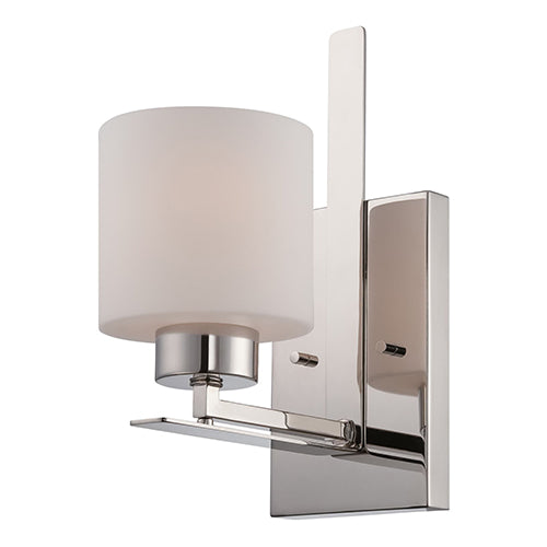 Satco 60-5201, Parallel, 1 Light, Vanity Light Fixture, 100W, 120V, Medium Base, Etched Opal Glass, Polished Nickel Finish