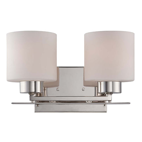 Satco 60-5202, Parallel, 2 Light, Vanity Light Fixture, 100W, 120V, Medium Base, Etched Opal Glass, Polished Nickel Finish