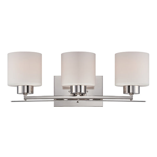 Satco 60-5203, Parallel, 3 Light, Vanity Light Fixture, 100W, 120V, Medium Base, Etched Opal Glass, Polished Nickel Finish