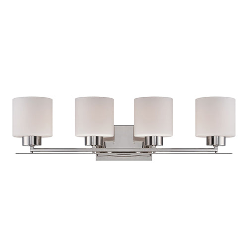 Satco 60-5204, Parallel, 4 Light, Vanity Light Fixture, 100W, 120V, Medium Base, Etched Opal Glass, Polished Nickel Finish