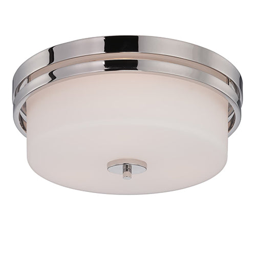 Satco 60-5207, Parallel, 3 Light, Flush Mount Ceiling Light Fixture, 60W, 120V, Medium Base, Etched Opal Glass, Polished Nickel Finish