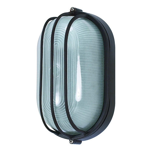 Satco 60-525, 1 Light, 10" Oval Caged Die Cast Bulkhead Lighting Fixture, 60W, 120V, Medium Base, Frosted Diffuser Glass, Replaceable Light Source, Architectural Bronze Finish
