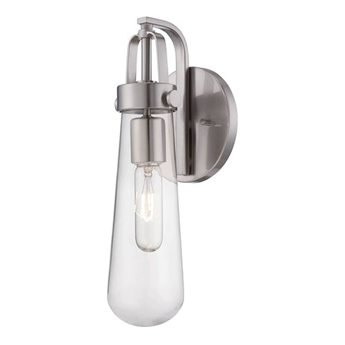 Satco 60-5261, Beaker, 1 Light, Wall Sconce Lighting Fixture, 60W, 120V, Medium Base, Clear Glass, Brushed Nickel Finish