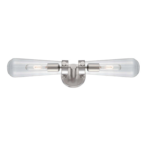 Satco 60-5263, Beaker, 2 Light, Wall Sconce Lighting Fixture, 60W, 120V, Medium Base, Clear Glass, Brushed Nickel Finish