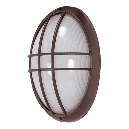 Satco 60-529, 1 Light, 13" Oval Caged Die Cast Bulkhead Lighting Fixture, 60W, 120V, Medium Base, Frosted Diffuser Glass, Replaceable Light Source, Architectural Bronze Finish