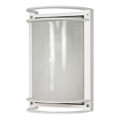 Satco 60-530, 1 Light, 10" Rectangular Die Cast Bulkhead Lighting Fixture, 60W, 120V, Medium Base, Frosted Diffuser Glass, Replaceable Light Source, Semi Gloss White Finish