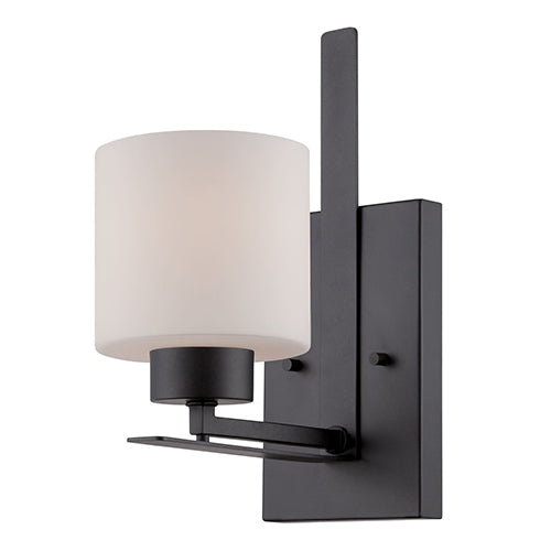 Satco 60-5301, Parallel, 1 Light, Vanity Light Fixture, 100W, 120V, Medium Base, Etched Opal Glass, Aged Bronze Finish