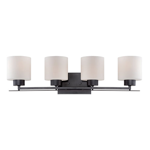 Satco 60-5304, Parallel, 4 Light, Vanity Light Fixture, 100W, 120V, Medium Base, Etched Opal Glass, Aged Bronze Finish